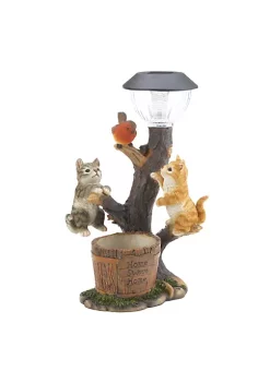 Summerfield Terrace Climbing Cats with Bird Solar Garden Light with Flower Pot