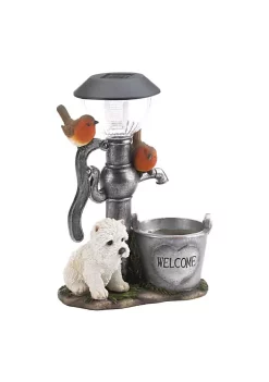 Summerfield Terrace Terrier Puppy with Birds Solar Garden Light with Flower Pot